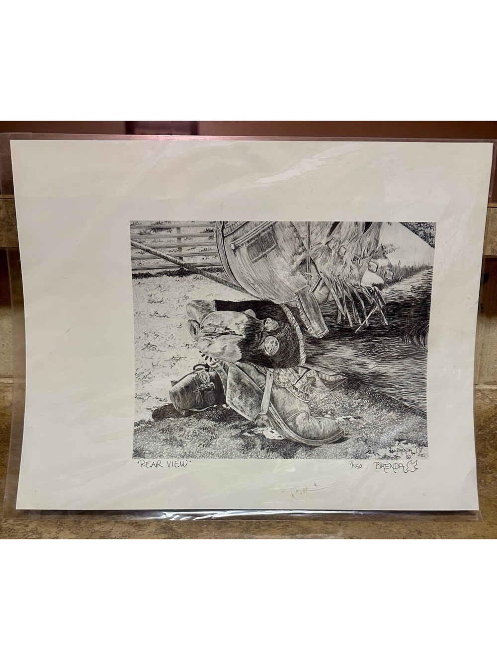 Vintage Brenda “Rear View”  Numbered Limited Ed Print Matted Western 12x16